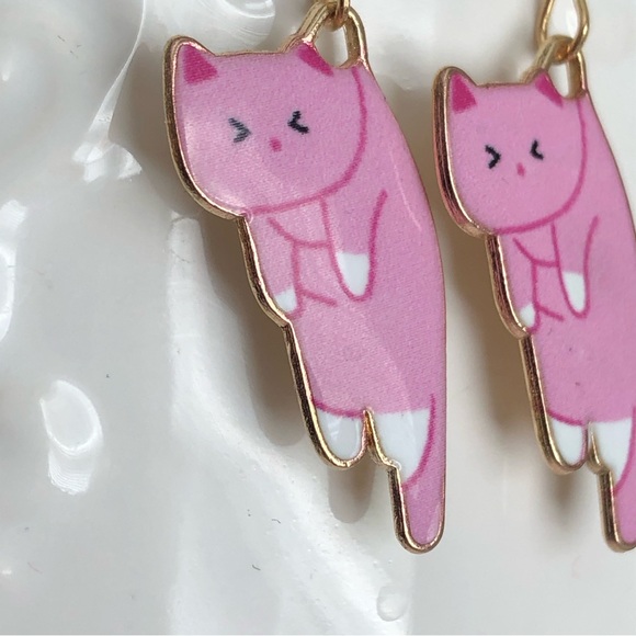 New Pink Kitten Cat Dangle Drop Earrings Cute Fun Pet Lover Gift Cartoon Animals - Picture 3 of 6